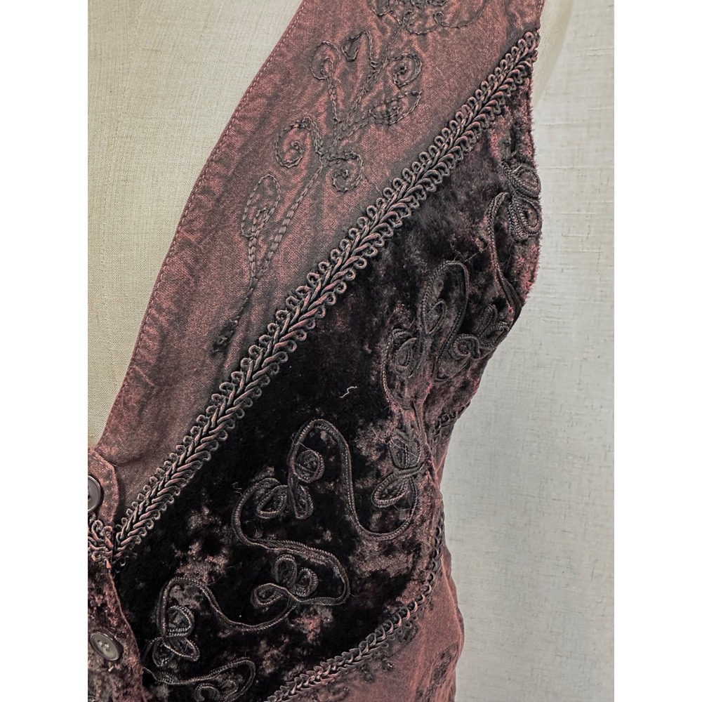 Raviya Brown Floral Embroidered Velvet Trim Rayon Vest Womens One Size Boho 90s - Picture 9 of 16